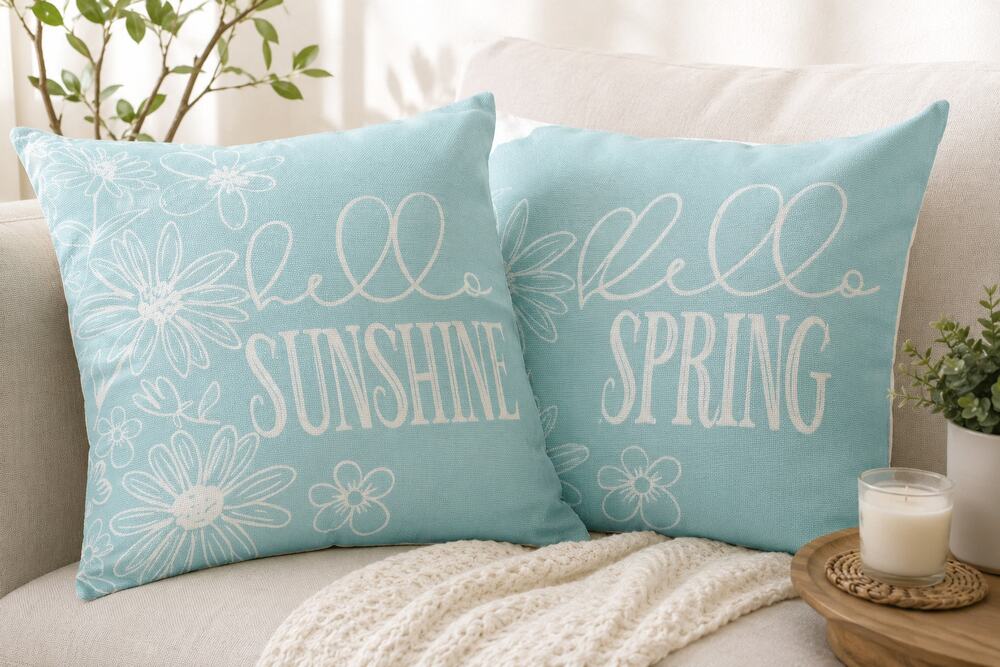 Hello Spring & Hello Sunshine Decorative Throw Pillow Covers Set of 2